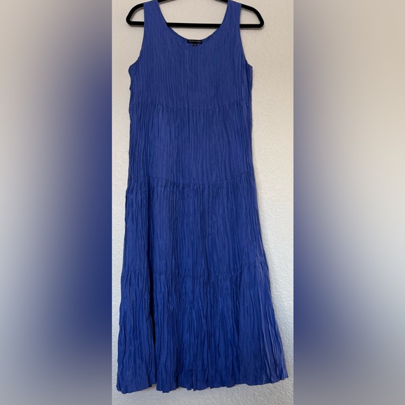 Eileen Fisher Blue Crushed Silk Sleeveless Tiered Dress Size XS - Picture 1 of 10